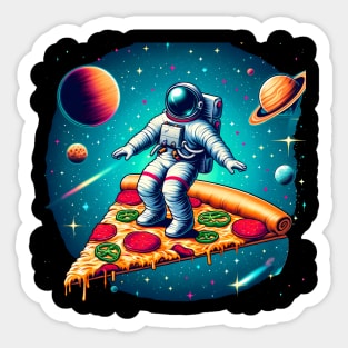 Funny Pizza Lover, Astronaut Surfing in Space Sticker